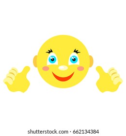 Smiley with finger gesture with both hands. Icons on a white background. Vector image in a cartoon style