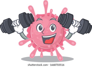 Smiley Fitness exercise corona virus germ cartoon character raising barbells