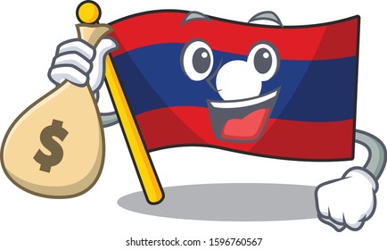 Smiley flag laos Scroll cartoon character with money bag