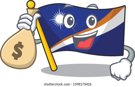 Smiley flag marshall island Scroll cartoon character with money bag