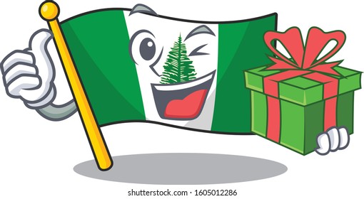 Smiley flag norfolk island character with gift box