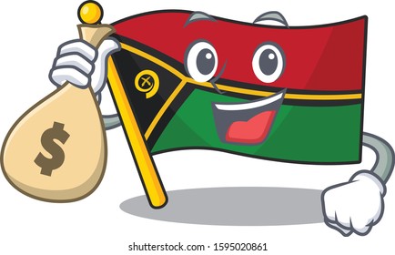 Smiley flag vanuatu Scroll cartoon character with money bag