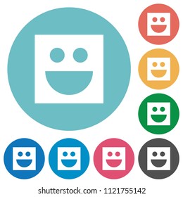 Smiley flat white icons on round color backgrounds