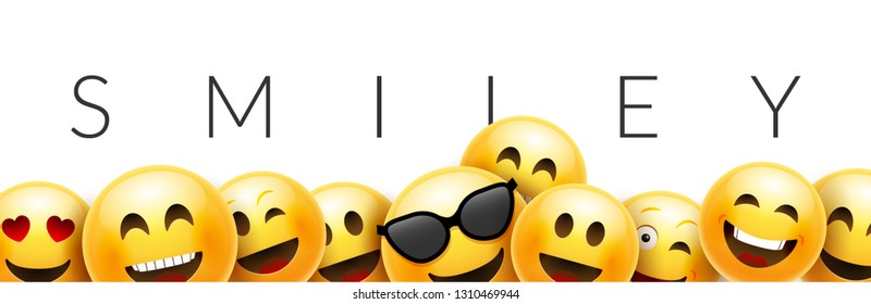 Smiley funny background emoticon face vector wallpaper. Fun smile 3d template design.