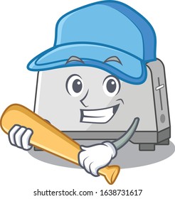 Smiley Funny bread toaster a mascot design with baseball