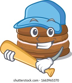 Smiley Funny chocolate macaron a mascot design with baseball