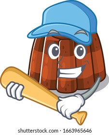 Chocolate gracioso sonriente con diseño de mascota con béisbol