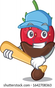Smiley Funny chocolate strawberry a mascot design with baseball