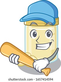 Smiley Funny macadamia nut butter a mascot design with baseball