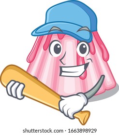 Smiley Funny strawberry jelly a mascot design with baseball