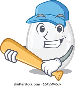 Smiley Funny white egg a mascot design with baseball