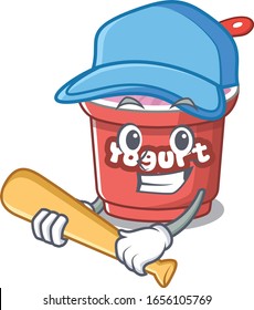 Smiley Funny yogurt a mascot design with baseball