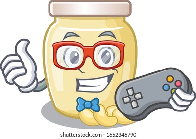 Smiley gamer cashew butter cartoon mascot style