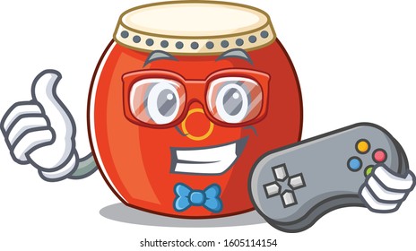 Smiley gamer chinese drum cartoon mascot style