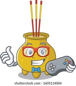 Smiley gamer chinese incense cartoon mascot style