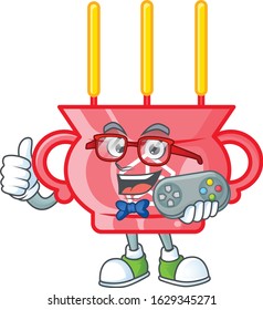 Smiley gamer chinese red incense cartoon mascot style
