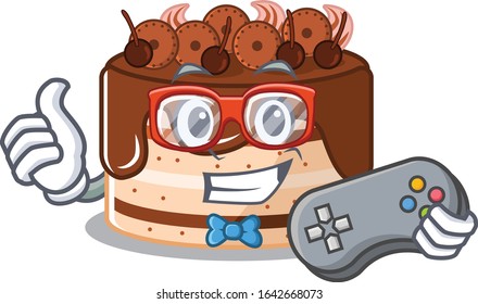 Smiley gamer chocolate cake cartoon mascot style