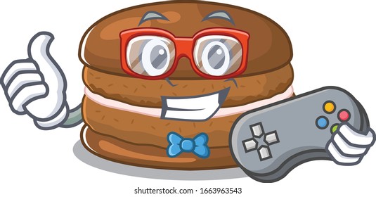 Smiley gamer chocolate macaron cartoon mascot style
