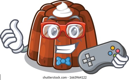 Smiley gamer chocolate pudding cartoon mascot style