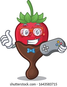 Smiley gamer chocolate strawberry cartoon mascot style