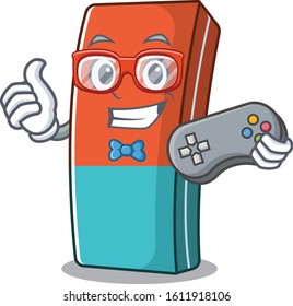 Smiley gamer eraser cartoon with mascot style