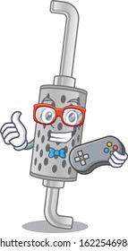 Smiley gamer exhaust pipe cartoon mascot style