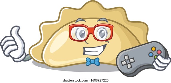 Smiley gamer pierogi cartoon in mascot style