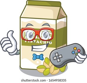 Smiley gamer pistachio milk cartoon mascot style