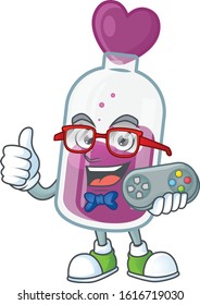 Smiley gamer purple potion cartoon mascot style