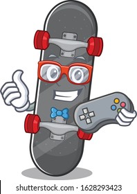 Smiley gamer skateboard with cartoon mascot style