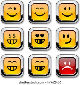 Smiley glossy icons. Vector buttons.