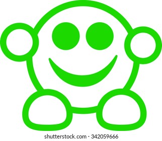 smiley green face smiling, with hands and feet, eyes and mouth, vector