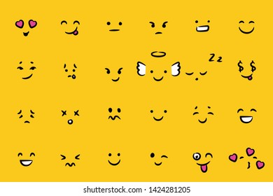 Smiley hand drawn collection. contains different emotions and expression.