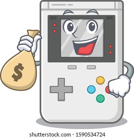 Smiley handheld game Scroll cartoon character with money bag