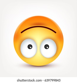 Smiley, happy emoticon. Yellow face with emotions. Facial expression. 3d realistic emoji. Funny cartoon character.Mood. Web icon. Vector illustration.