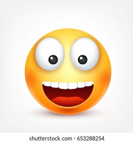 Smiley, happy emoticon. Yellow face with emotions. Facial expression. 3d realistic emoji. Funny cartoon character.Mood. Web icon. Vector illustration.
