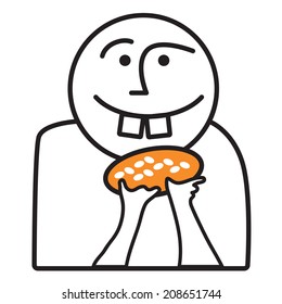 Smiley happy face cartoon eating pan cake