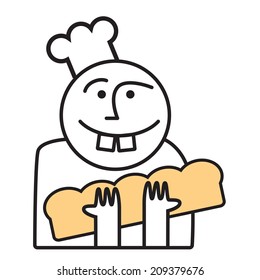 Smiley happy face cartoon holding long bread as chef