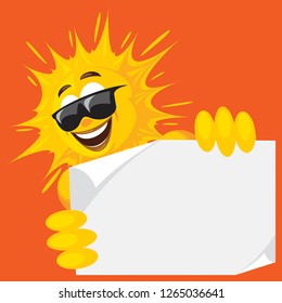 Smiley happy summer sun with plain offer paper