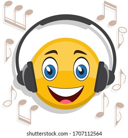 Smiley in headphones. Vector illustration.