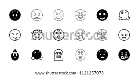 Smiley icon. collection of 18 smiley filled and outline icons such as smile, sweating emot, angry emot, dancing emoji, emoji in mask. editable smiley icons for web and mobile.