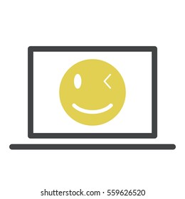 Smiley icon - Flat design, glyph style icon - Yellow enclosed in a grey computer