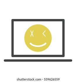 Smiley icon - Flat design, glyph style icon - Yellow enclosed in a grey computer