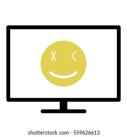 Smiley icon - Flat design, glyph style icon - Yellow enclosed in a black screen