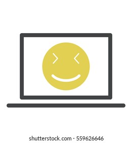 Smiley icon - Flat design, glyph style icon - Yellow enclosed in a grey computer