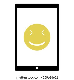 Smiley icon - Flat design, glyph style icon - Yellow enclosed in a black tablet