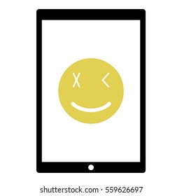 Smiley icon - Flat design, glyph style icon - Yellow enclosed in a black tablet