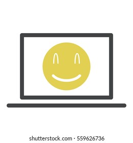 Smiley icon - Flat design, glyph style icon - Yellow enclosed in a grey computer