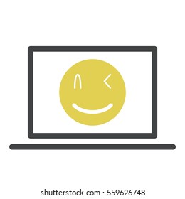 Smiley icon - Flat design, glyph style icon - Yellow enclosed in a grey computer