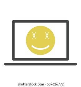 Smiley icon - Flat design, glyph style icon - Yellow enclosed in a grey computer